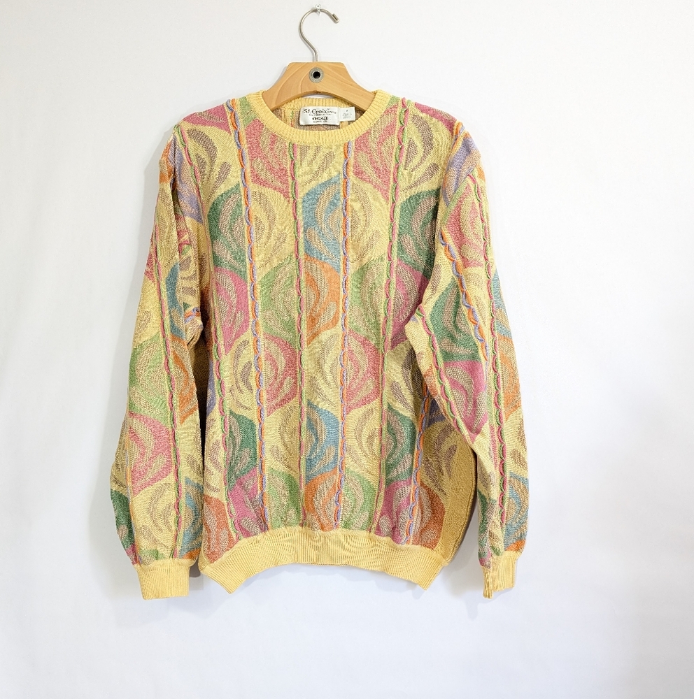Mens Vintage Sweater Medium Colorful Print 90s style Cotton Blend St. Croix Oggi - Picture 5 of 10